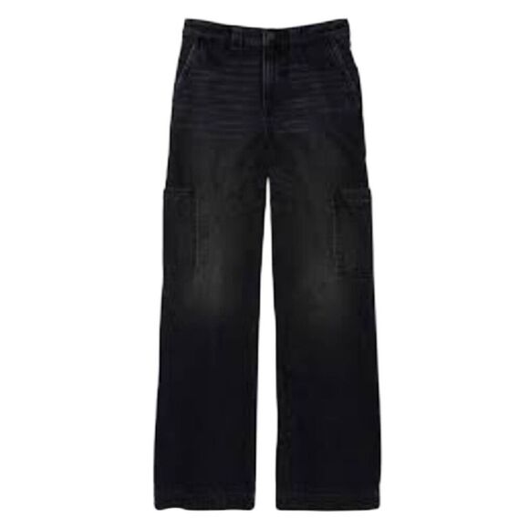 American Eagle Women's Distressed Black Cotton/Spandex Denim High Rise Baggy Wid - Picture 1 of 10